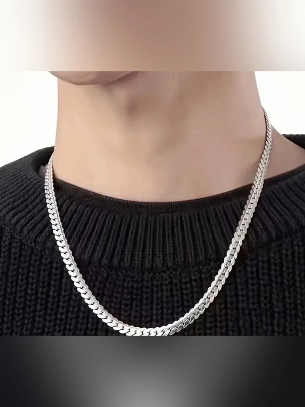 Men's Silver Cuban Link Chain Necklace - Polished Stainless Steel